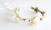 Handcrafted Ivory Rose Pearl Flower Crown