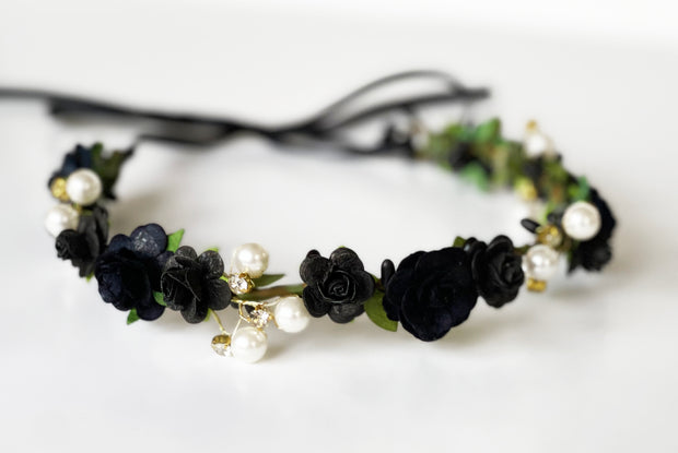 Handcrafted Beautiful Black Rose Flower Crown