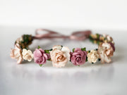 Handcrafted Boho Dusty Rose Blush and Irish Cream Flower Crown