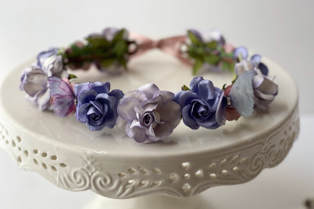 Handcrafted Mauve Periwinkle Purple Butterfly Flower Crown