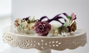 Handcrafted Vintage Sage Purple Ivory and Beige Butterfly Flower Crown