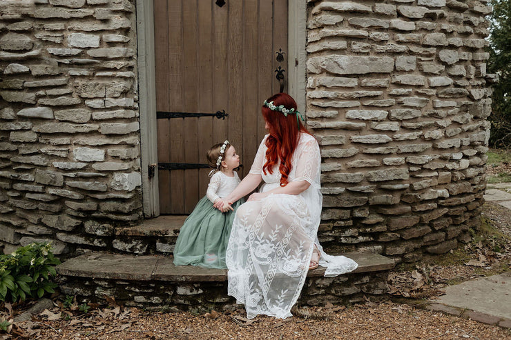 Handcrafted Sage Green and White Flower Crown