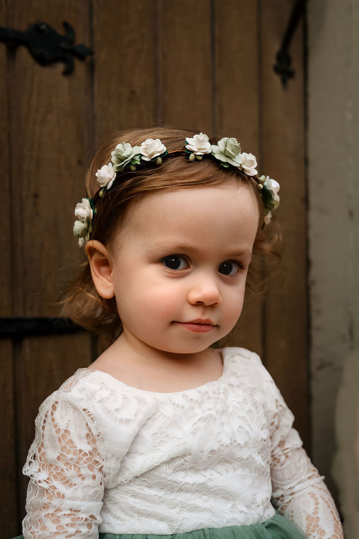 Handcrafted Sage Green and White Flower Crown