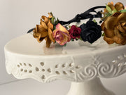 Handcrafted Copper Burgundy Wine and Black Fall Flower Crown