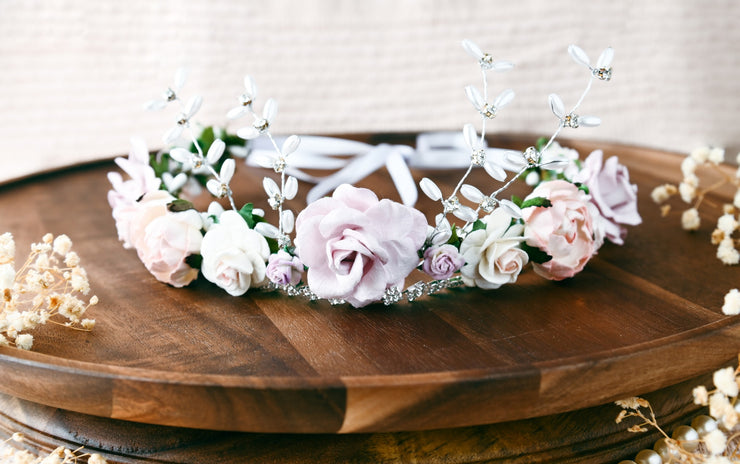 Grimms Fairy Tale Flower Crown Princess Headband Wedding Hair Accessory Woodland The Pearled Rose Illuminating Darkness Wearable Art