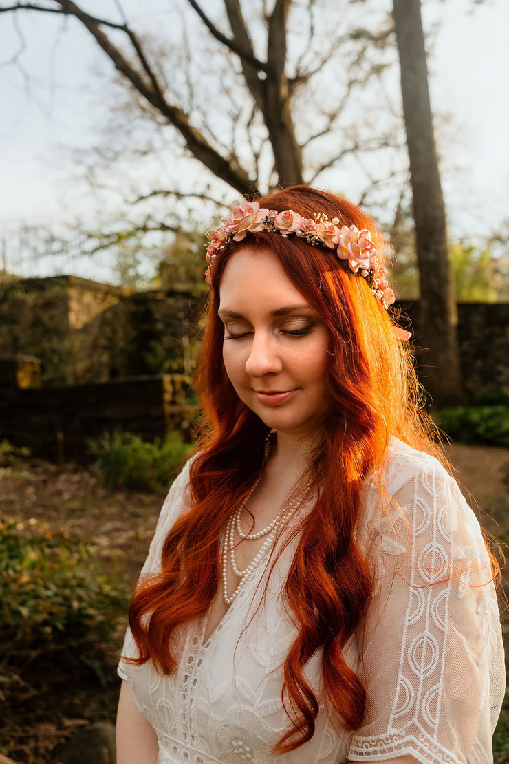 Handcrafted Rustic Pink Flower Crown