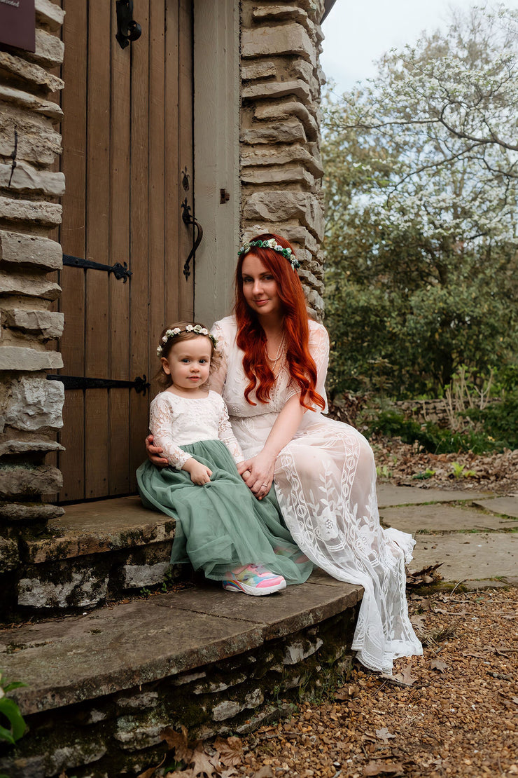 Handcrafted Sage Green and White Flower Crown