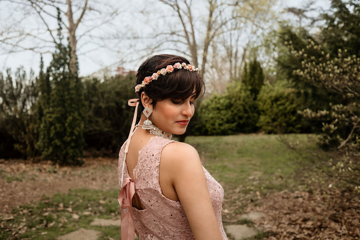 Handcrafted Peach and Cream Flower Crown