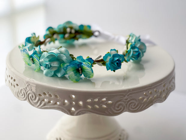 Handcrafted Turquoise and Aqua Blue Butterfly Flower Crown