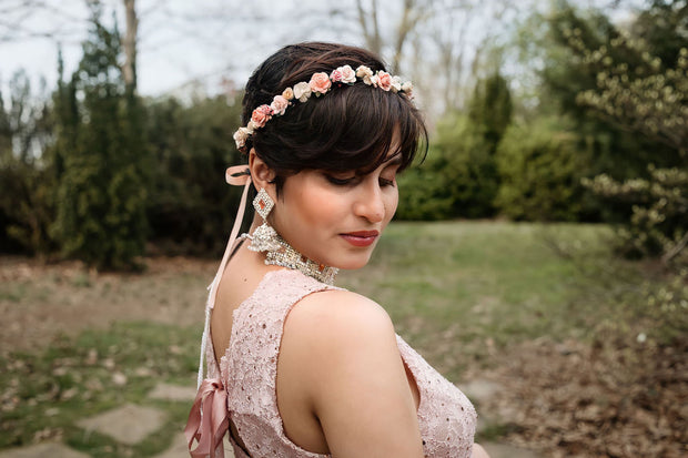 Handcrafted Peach and Cream Flower Crown