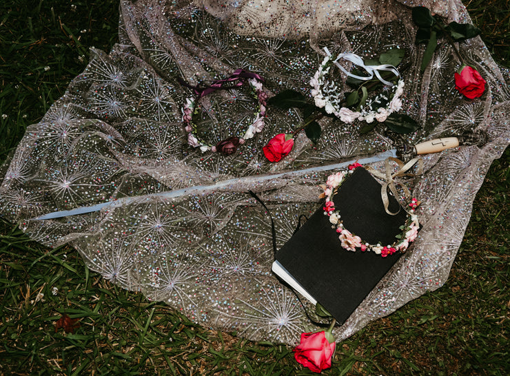 Grimms Fairy Tale Flower Crown Princess Headband Wedding Hair Accessory Woodland The Pearled Rose Illuminating Darkness Wearable Art Sword