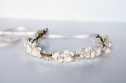 Handcrafted Blush Pink Cherry Blossom Pearl Flower Crown