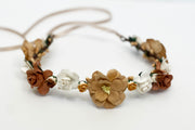 Handcrafted Beige Copper Brown and Ivory Flower Crown
