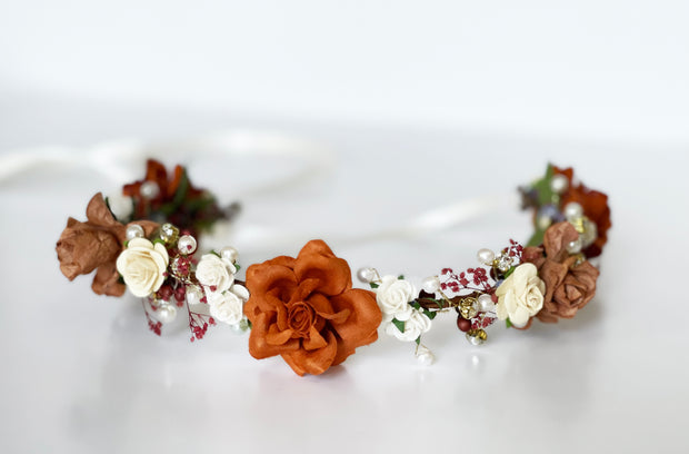 Handcrafted Copper Pearl Flower Crown