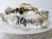 Handcrafted Snowy White Magnolia and Eucalyptus Flower Crown