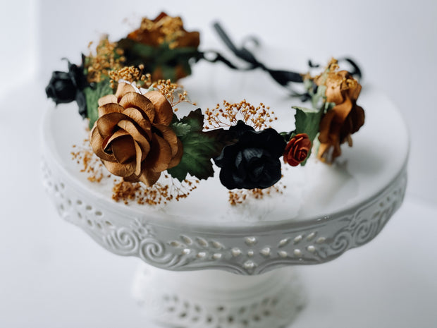 Handcrafted Unique Copper Black Mustard and Green Flower Crown