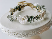 Handcrafted Snowy White Magnolia and Eucalyptus Flower Crown