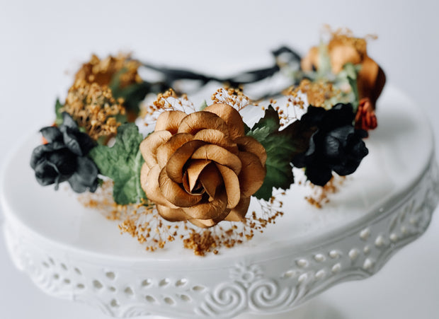 Handcrafted Unique Copper Black Mustard and Green Flower Crown