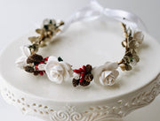 Handcrafted Sparkly White Winter Rose Pinecone Flower Crown