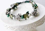 Handcrafted Sparkly Forest Green and Silver Christmas Ornament Flower Crown