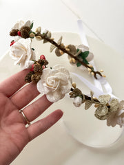 Handcrafted Sparkly White Winter Rose Pinecone Flower Crown