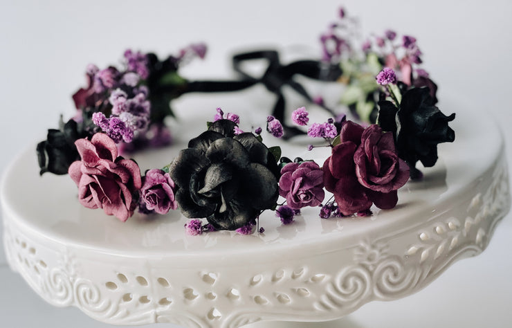 Handcrafted Gothic Purple Dried Babys Breath Accent Flower Crown