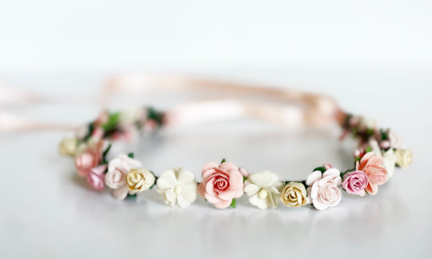 Handcrafted Peach and Cream Flower Crown