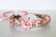 Handcrafted Rustic Pink Flower Crown