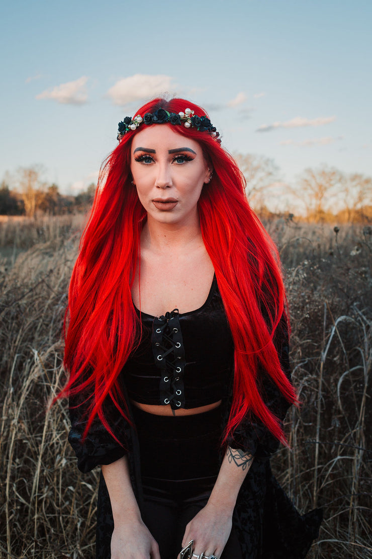 Handcrafted Beautiful Black Rose Flower Crown