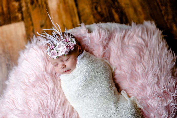 Handcrafted Pink and White Rose Baby Headband