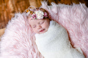 Handcrafted Pink and White Rose Baby Headband
