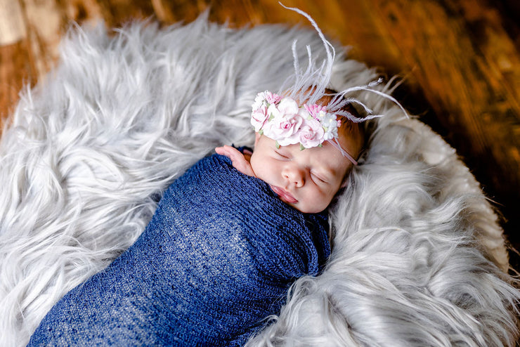 Handcrafted Pink and White Rose Baby Headband