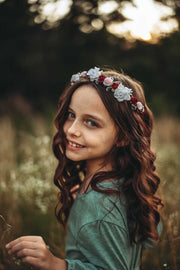Handcrafted Burgundy White and Pink Flower Girl Crown