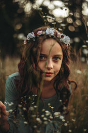 Handcrafted Burgundy White and Pink Flower Girl Crown