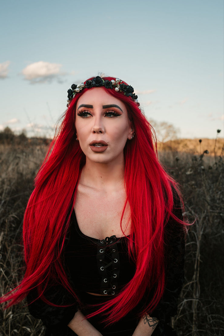 Handcrafted Beautiful Black Rose Flower Crown