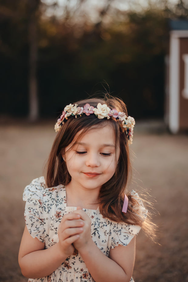 Handcrafted Ivory Mauve and Blush Flower Crown