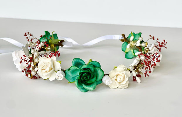 Handcrafted Emerald Christmas Flower Crown