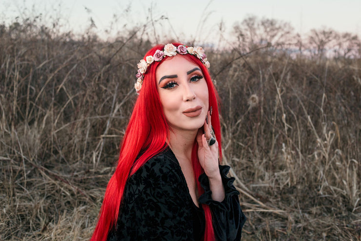Handcrafted Boho Dusty Rose Blush and Irish Cream Flower Crown