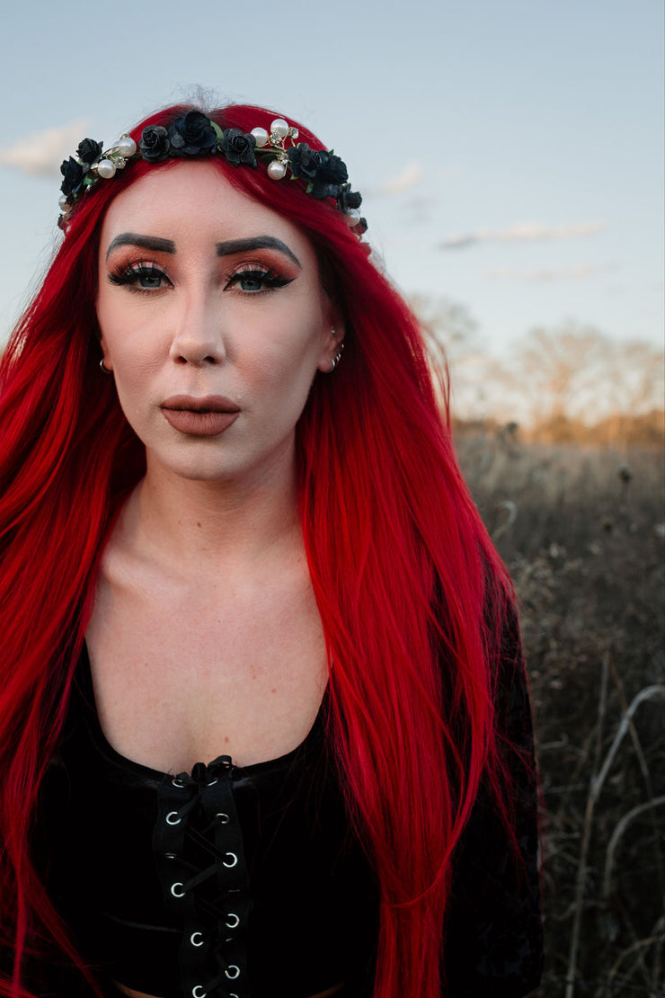 Handcrafted Beautiful Black Rose Flower Crown