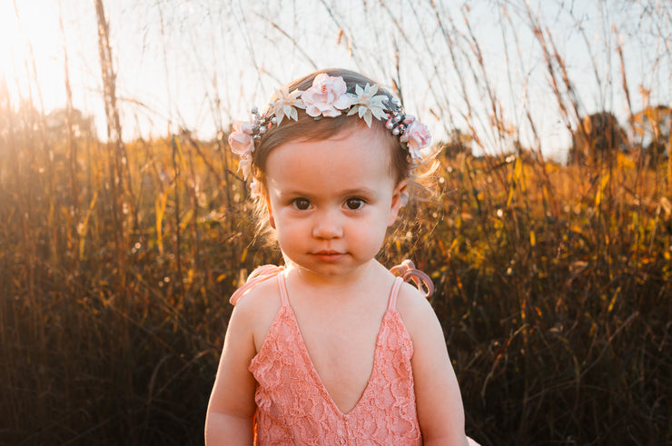 Handcrafted Winter Off White and Pastel Pink Poinsettia Flower Crown
