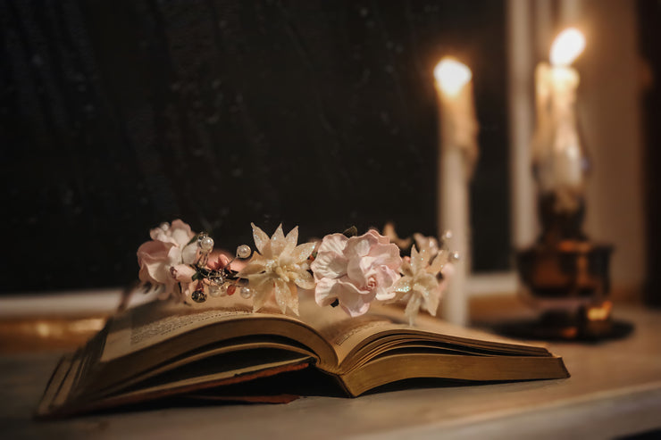 Handcrafted Winter Off White and Pastel Pink Poinsettia Flower Crown