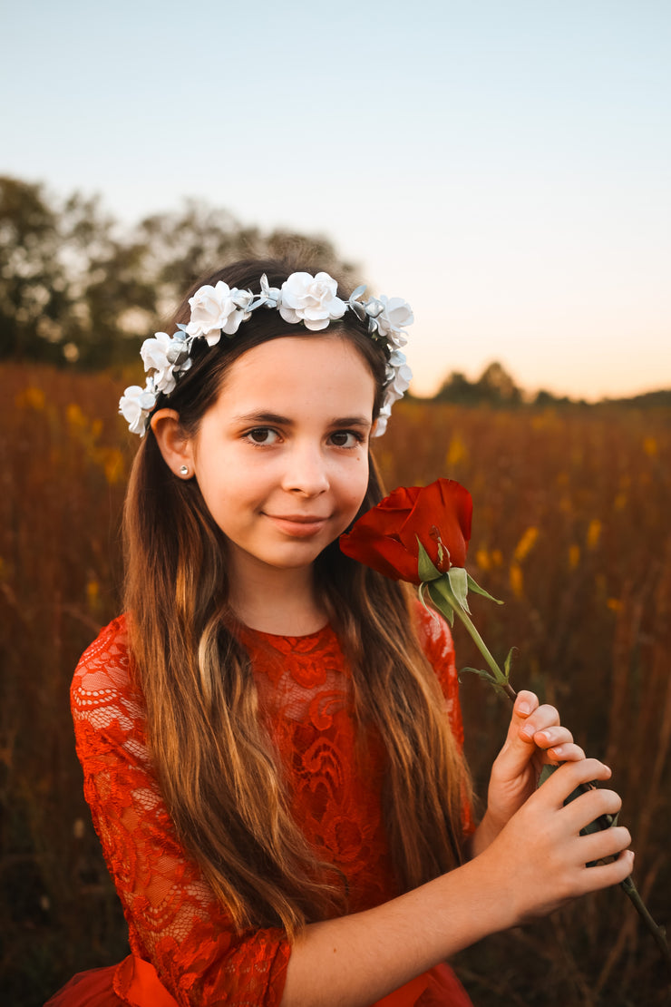 Handcrafted Snowy White and Silver Eucalyptus Flower Crown