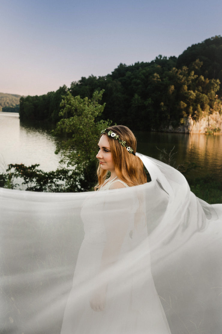 Handcrafted Moss Green and White Anemone Flower Crown