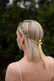 Handcrafted Simple Gold and Green Leaf Crown