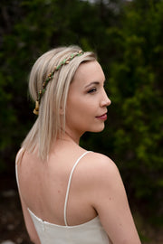 Handcrafted Simple Gold and Green Leaf Crown