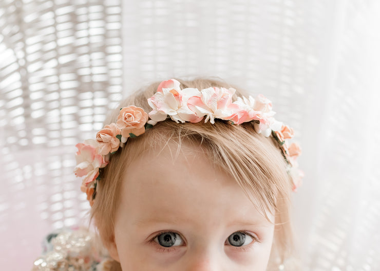Handcrafted Peach Flower Girl Crown