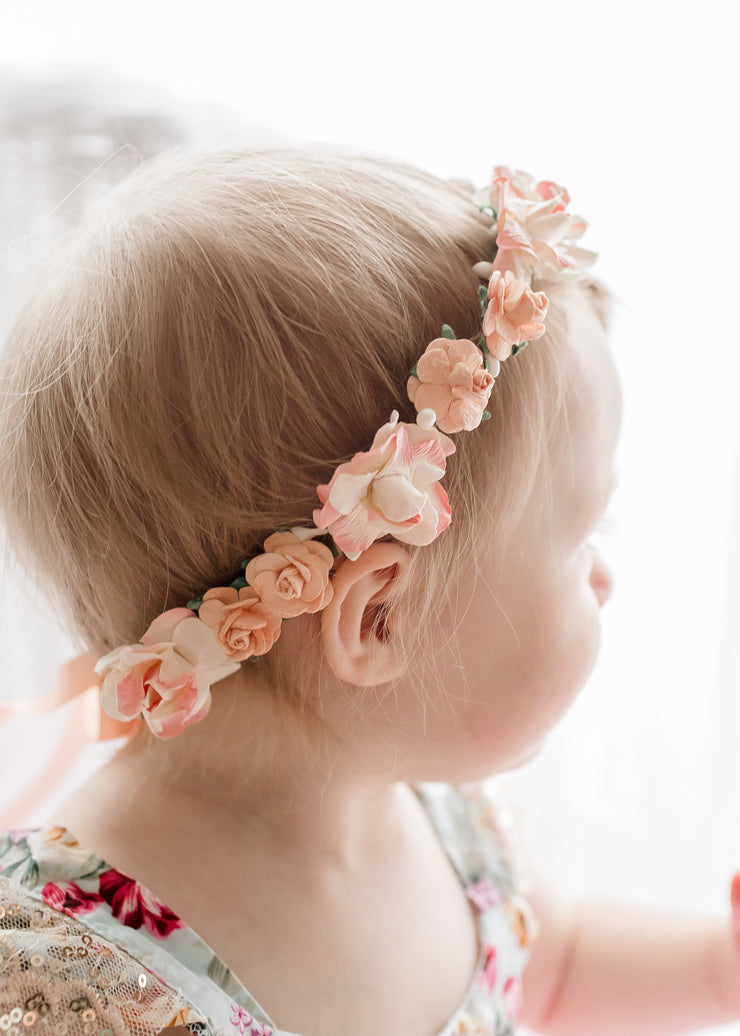 Handcrafted Peach Flower Girl Crown