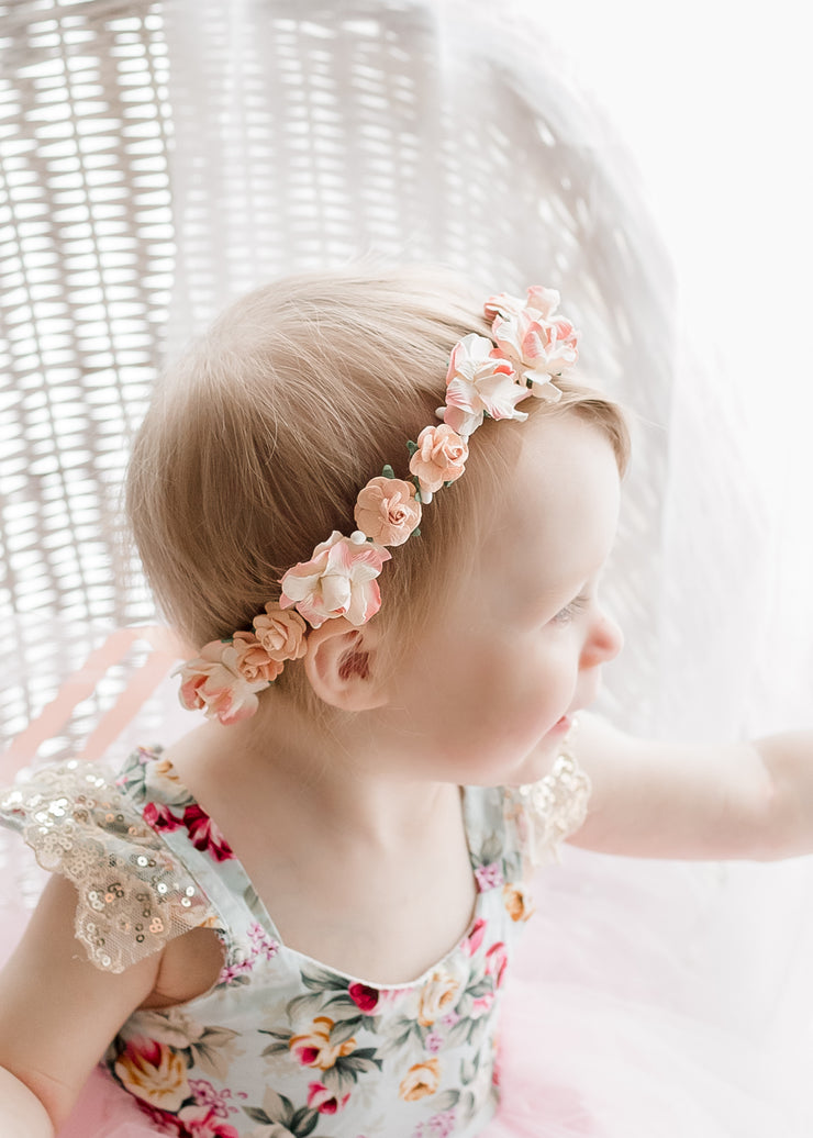 Handcrafted Peach Flower Girl Crown