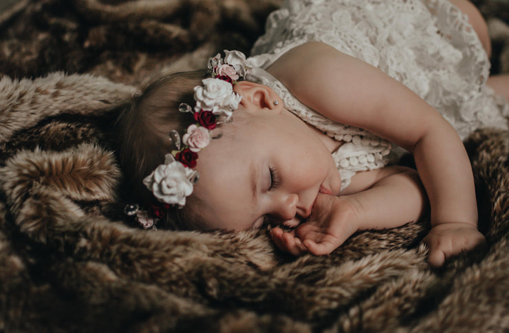 Handcrafted Baby Burgundy White and Pastel Pink Flower Crown