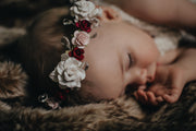 Handcrafted Baby Burgundy White and Pastel Pink Flower Crown